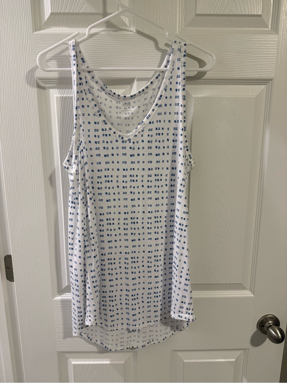 a.n.a White Tank Top with Blue Micro Print